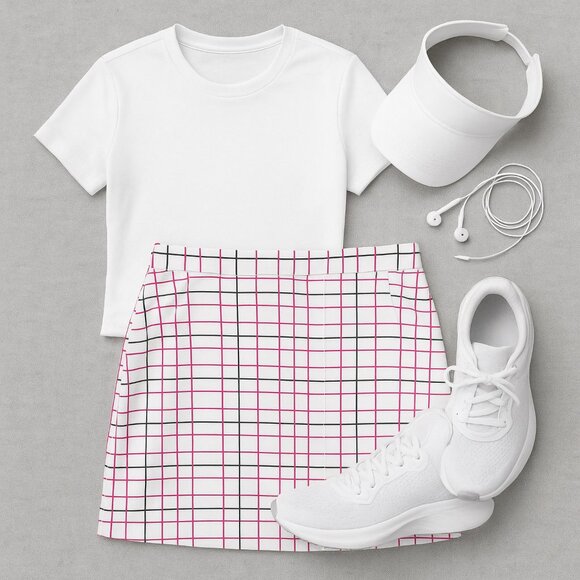 IZOD Golf Tennis Skort White Pink Blue Grid UPF 50 Stretch Sporty Size 14 - Picture 2 of 10